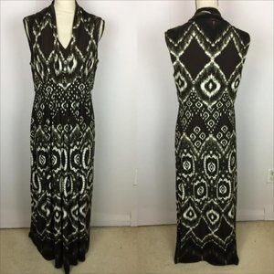Chico's Maxi Dress Sz 1 Womans M Brown Geometric Sleeveless V-Neck Stretch Knit